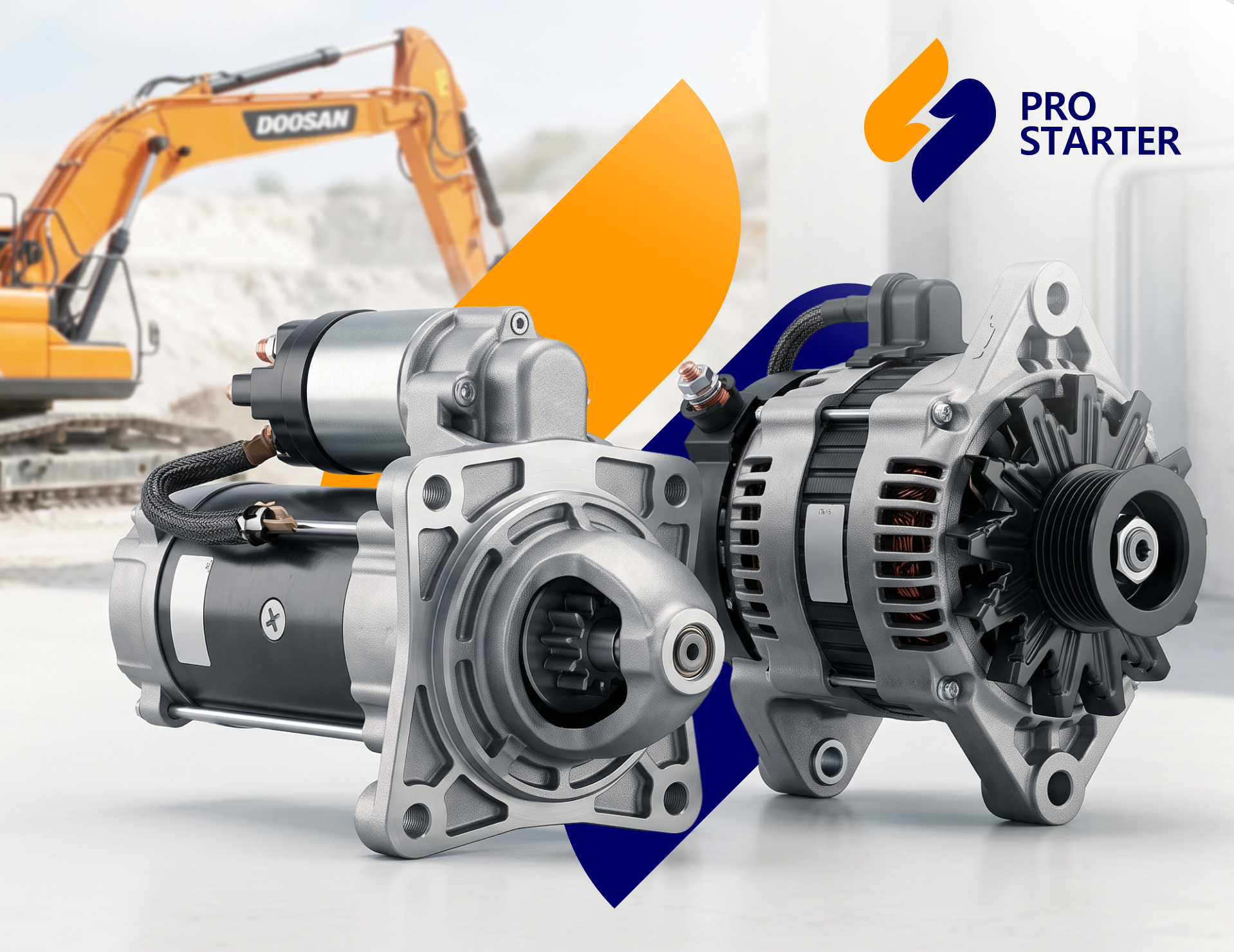 Стартеры и генераторы DOOSAN для экскаваторов и погрузчиков в наличии